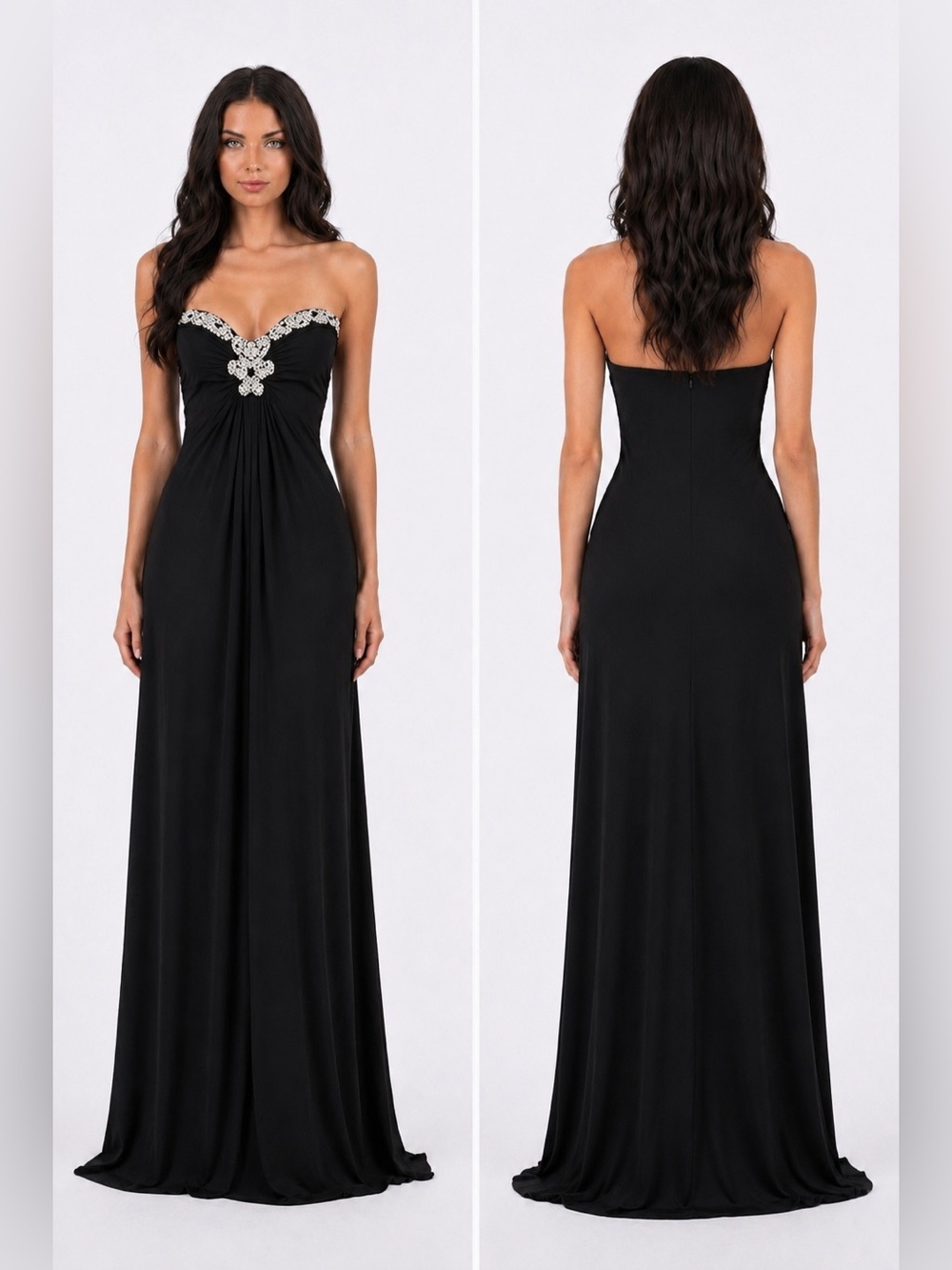 Sky Strapless Black Gown with Crystal Embellishment